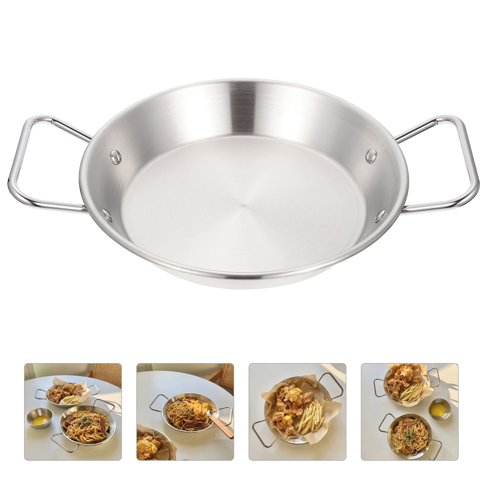 

Pan Stainless Steel Paella Bowl Skillet Serving Pot Plate Wok Stick Tray Snacknon Seafood Platter Frying Fried Omelet Metalpans