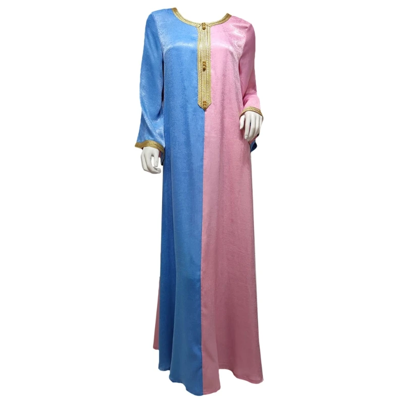 

Ramadan Muslim Gold Embroidery Dresses Abayas Dubai Casual Kaftan Robe Ethnic Costumes with Long Sleeve for Womens