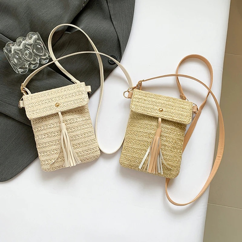 Сумка кросс-боди для телефона женская винтажный Плетеный мини-кошелек ручной