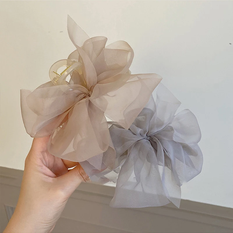 

New Mesh Bow Grip Clip Female Ponytail Braid Hair Claw Clip Elegant Girl Hair Clip Hair Accessories Gift Headdress