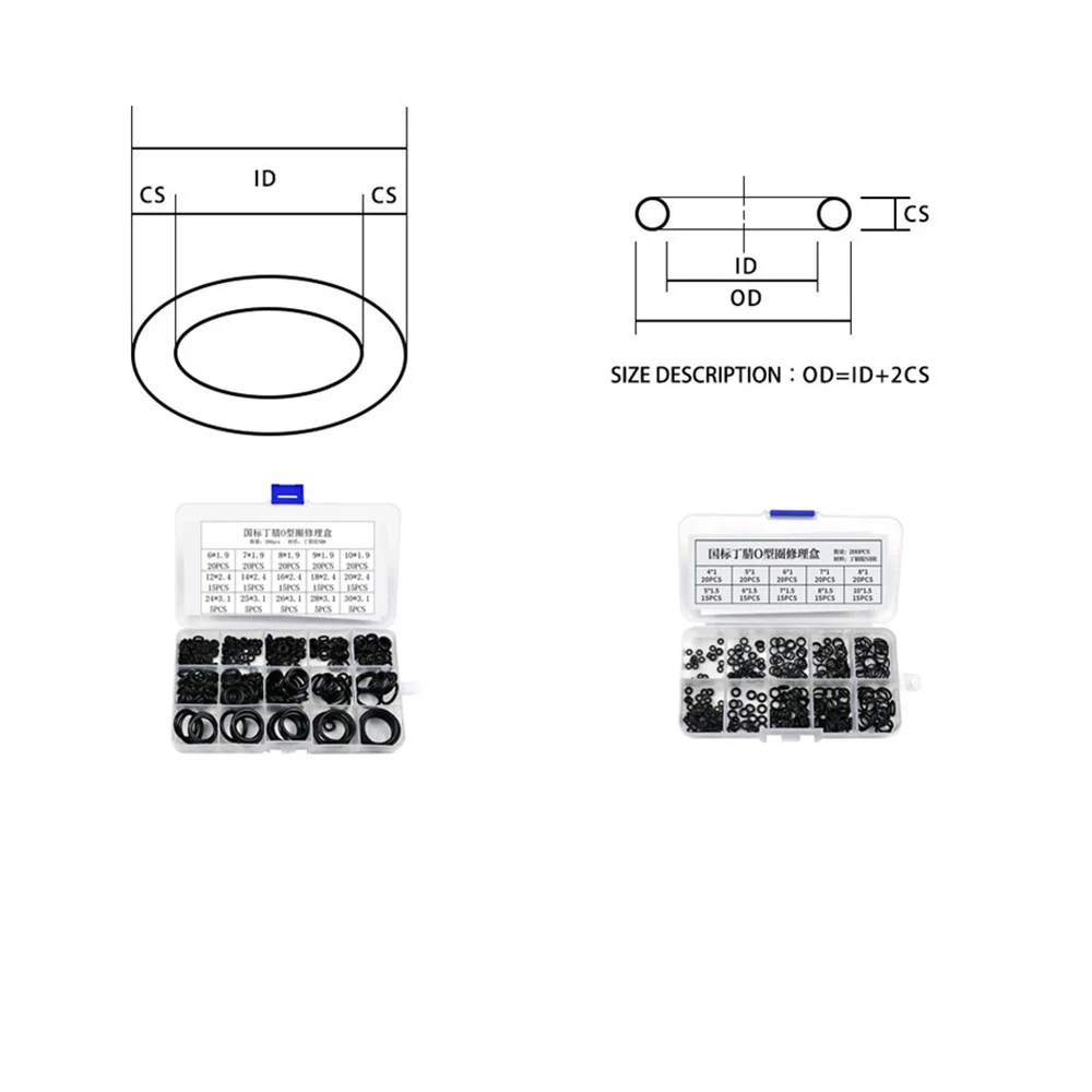 200Pcs O-ring Rubber Gaskets Seal Ring Set Nitrile Rubber High Pressure O-Rings NBR Sealing Elastic Band O Rubber Rings Set
