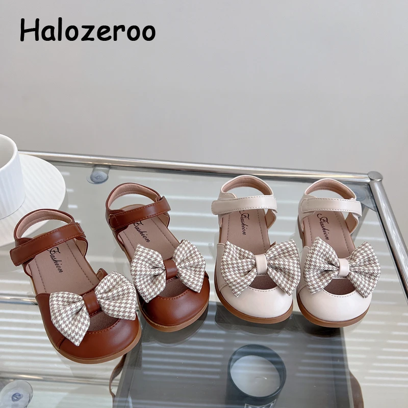 

Детские пляжные сандалии с бантом, брендовая обувь принцессы для маленьких девочек, классические туфли на плоской подошве, Модные Коричневые босоножки, лето