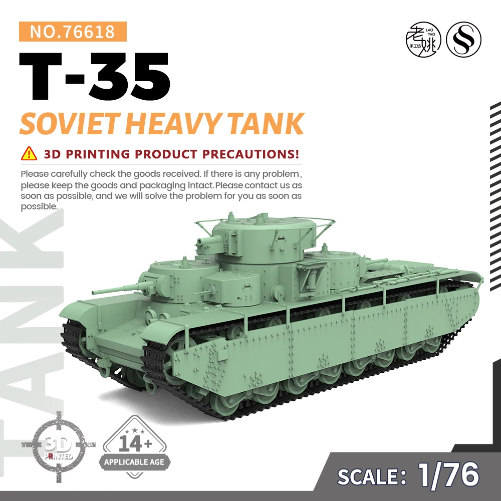 

SSMODEL 76618 V1.7 1/76 3D Printed Resin Model Kit Soviet T-35 Heavy Tank