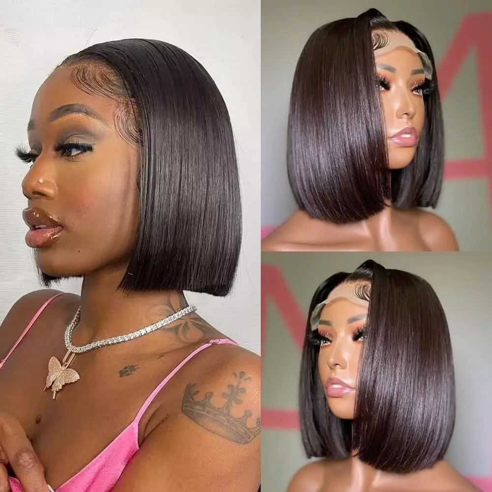 Short Straight Bob Wig Lace Front Human Hair Wigs For Black Women Brazilian 4x4 13x4 Hd Lace Frontal Closure Bob Wig PrePlucked