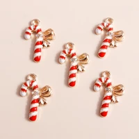 10pcs 15x22mm cute enamel christmas bowknow cane charms for jewelry making earrings pendants necklaces diy bracelets crafts gift