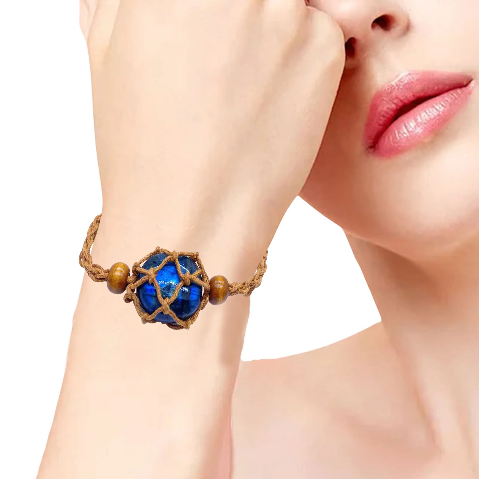 

Браслет из лунного камня, специальный плетеный браслет из Лабрадорита, регулируемый шнур, браслет для самостоятельного изготовления ювели...