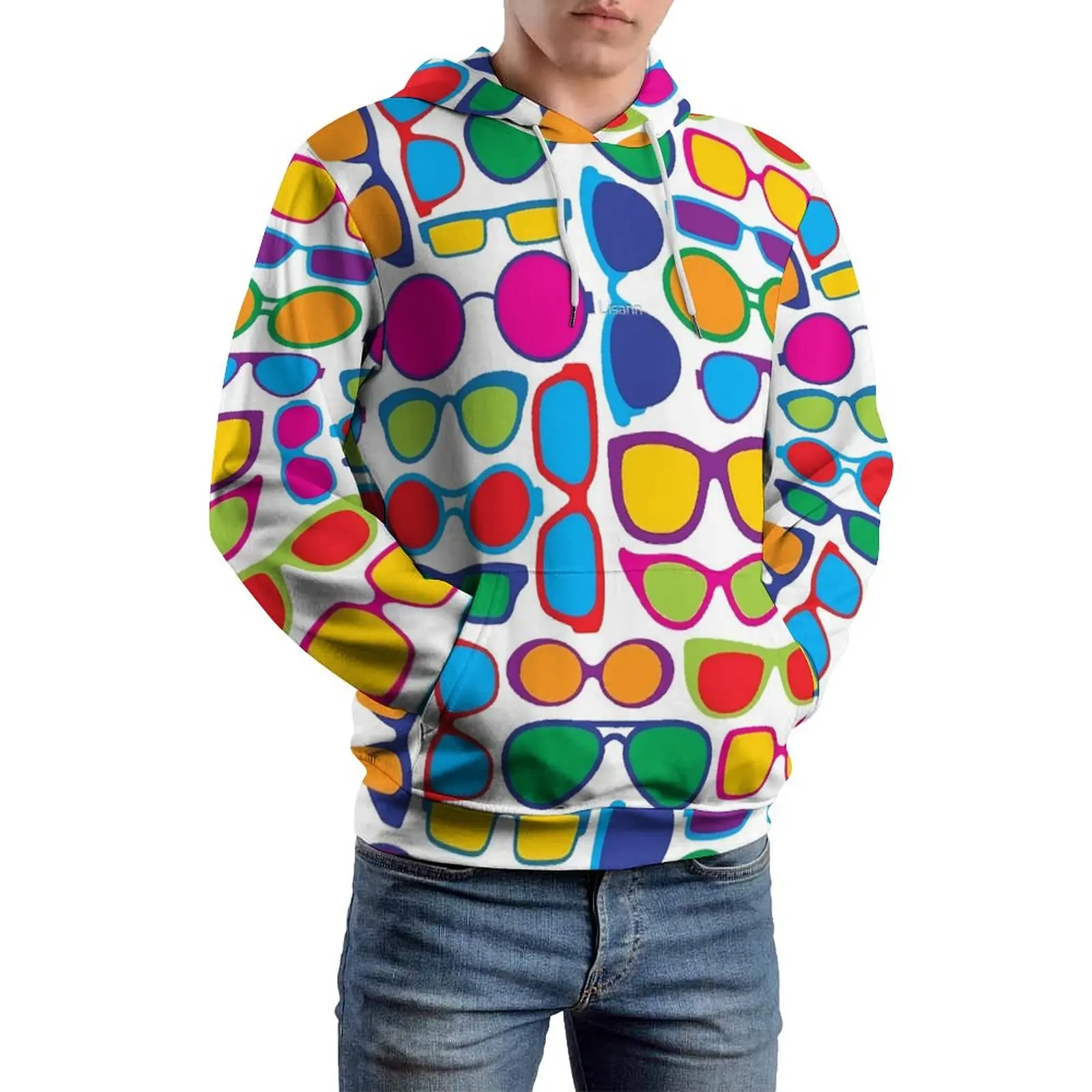 

Красочные очки, повседневные толстовки, смешные очки, свитшоты с капюшоном с эстетичным рисунком, толстовка с длинным рукавом