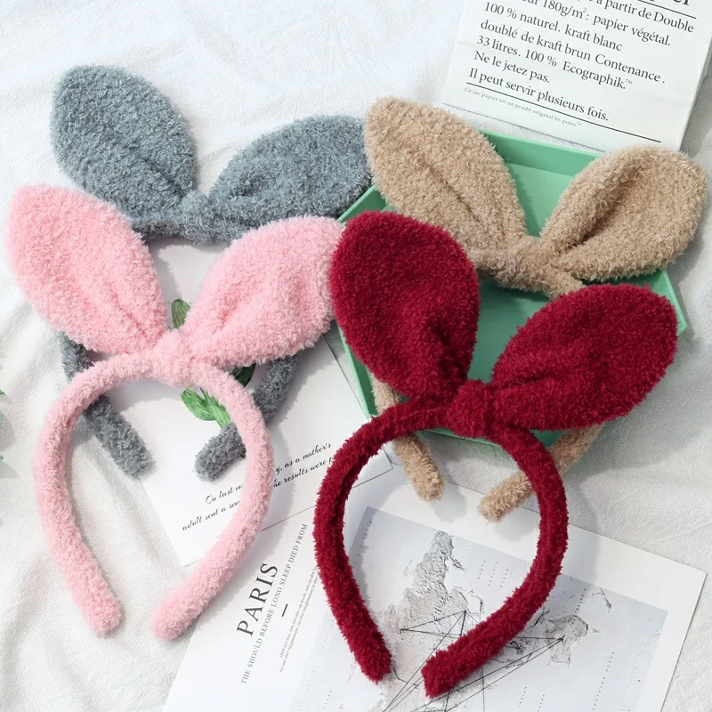 

Cute Plush Rabbit Ears Hairbands for Women Girls Sweet Bunny Ears Headband Non-slip Face Wash Hair Hoop Ladies Hair Accessories