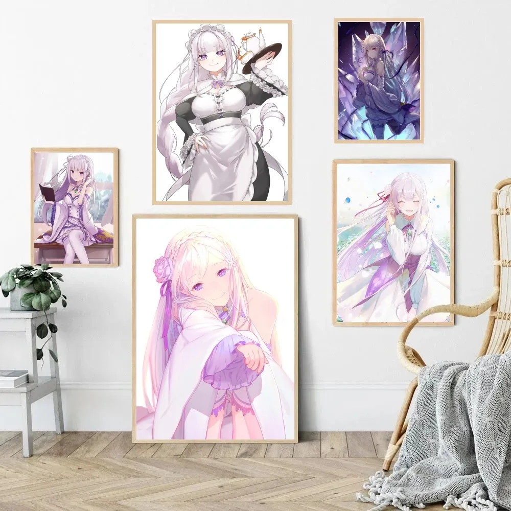 Аниме Re0 Zero-starting Life In Another World Emilia Hd Плакат Настенное Искусство Для Домашней