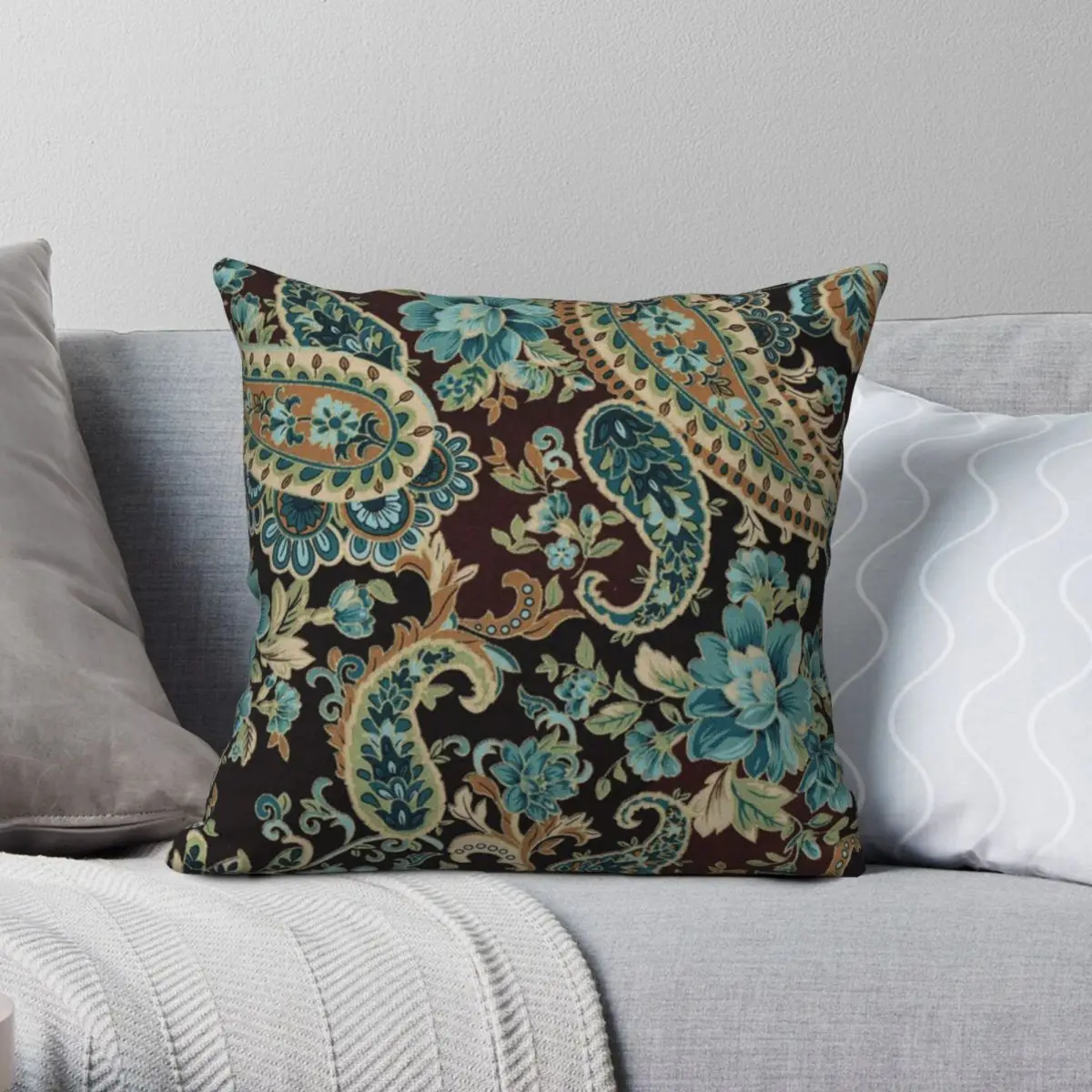 

Brown Turquoise Paisley Pillowcase Polyester Linen Velvet Pattern Zip Decor Throw Pillow Case Room Cushion Case