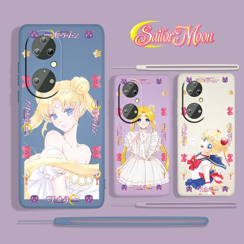 

Cartoon Girl Sailor Moon For Huawei P50 P40 P30 P20 P Smart Z Pro Plus 2019 2021 5G TPU Liquid Rope Phone Case Fundas Coque Capa