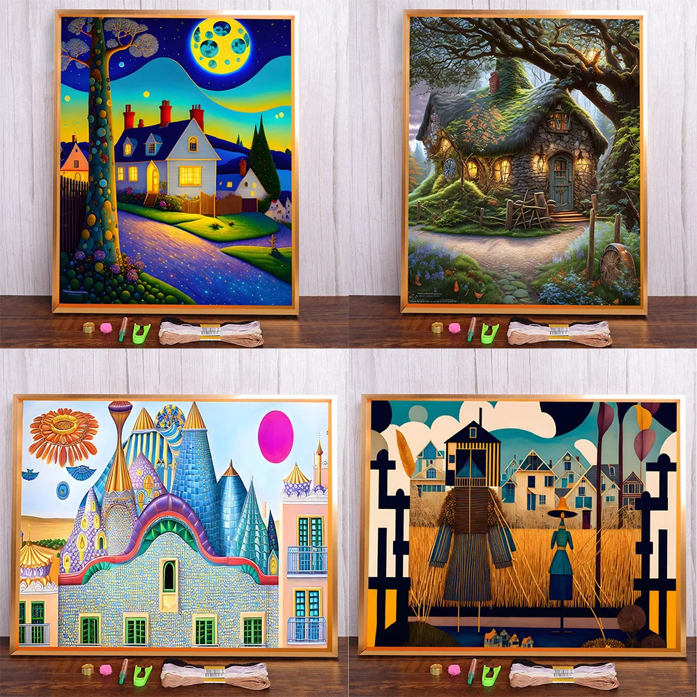 

Fantasy House Landscape Printed Canvas Cross Stitch Patterns Embroidery Sewing Knitting Hobby Handmade Home Decor Floss Needle