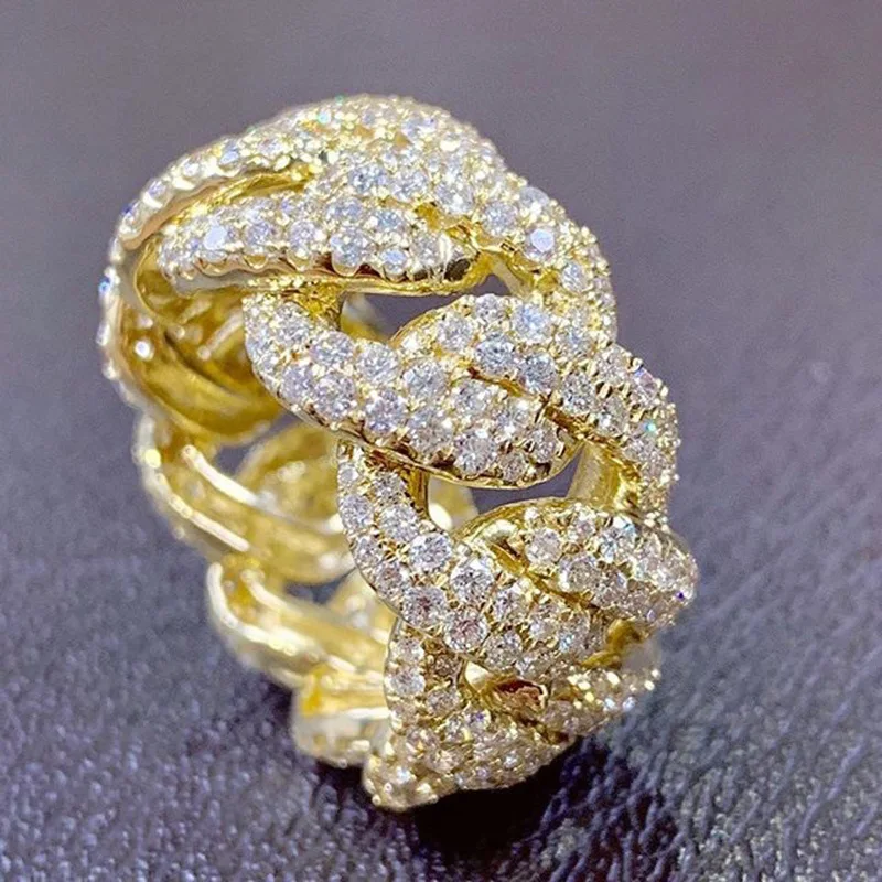 

Premium Light Luxury The Whole Circle Full of Diamonds Wrapped Around The Ring Men's Hip-hop Personality Jewelry Accessories