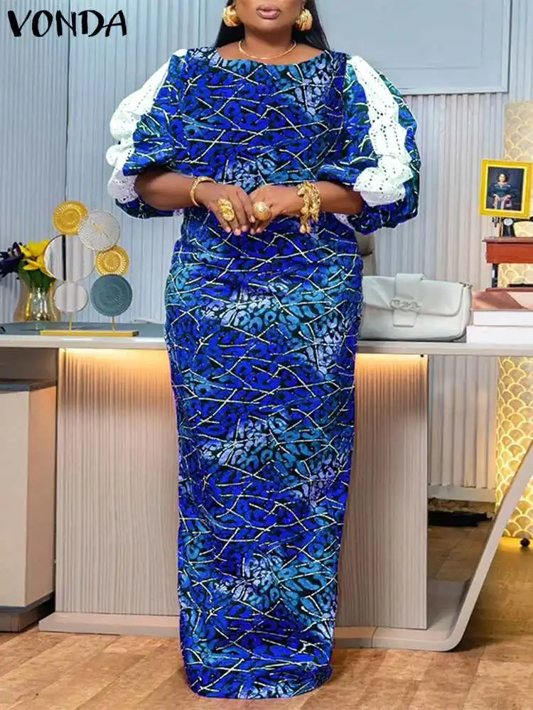 Женское платье VONDA 2024 длинный сарафан с богемным принтом модель 3/4 вечерние Vestido