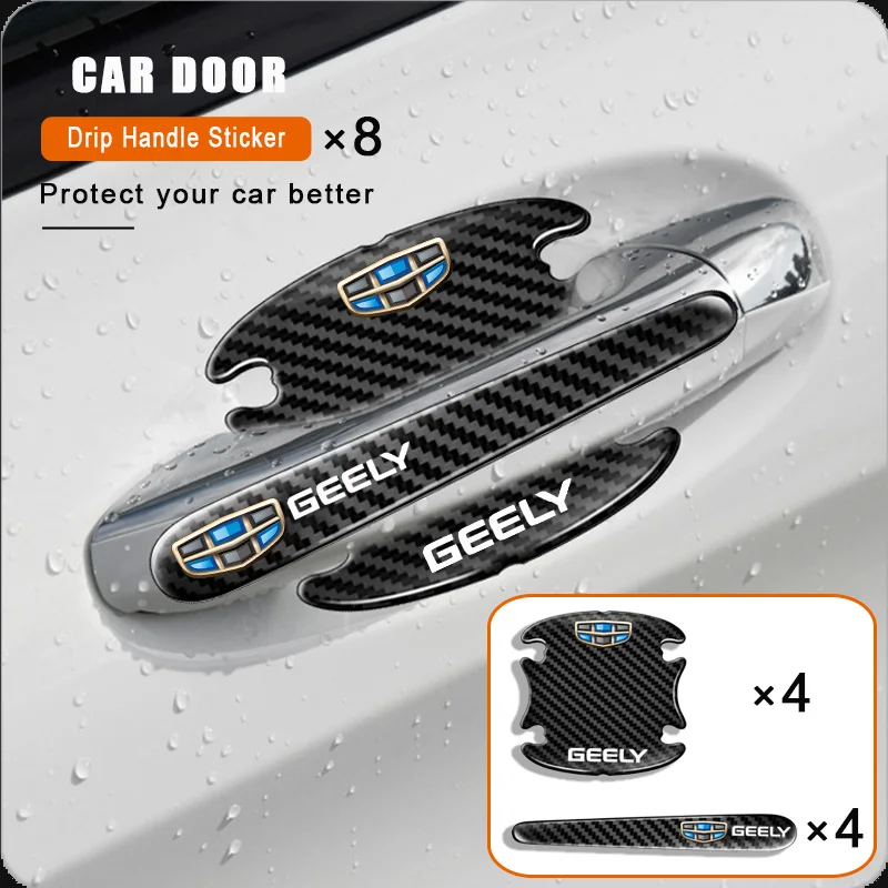 8 шт., наклейка из углеродного волокна на дверную ручку автомобиля Geely Coolray, геометрия CK EC7 Monjaro Tugella 2022 Okavango Boyue, автомобильные аксессуары