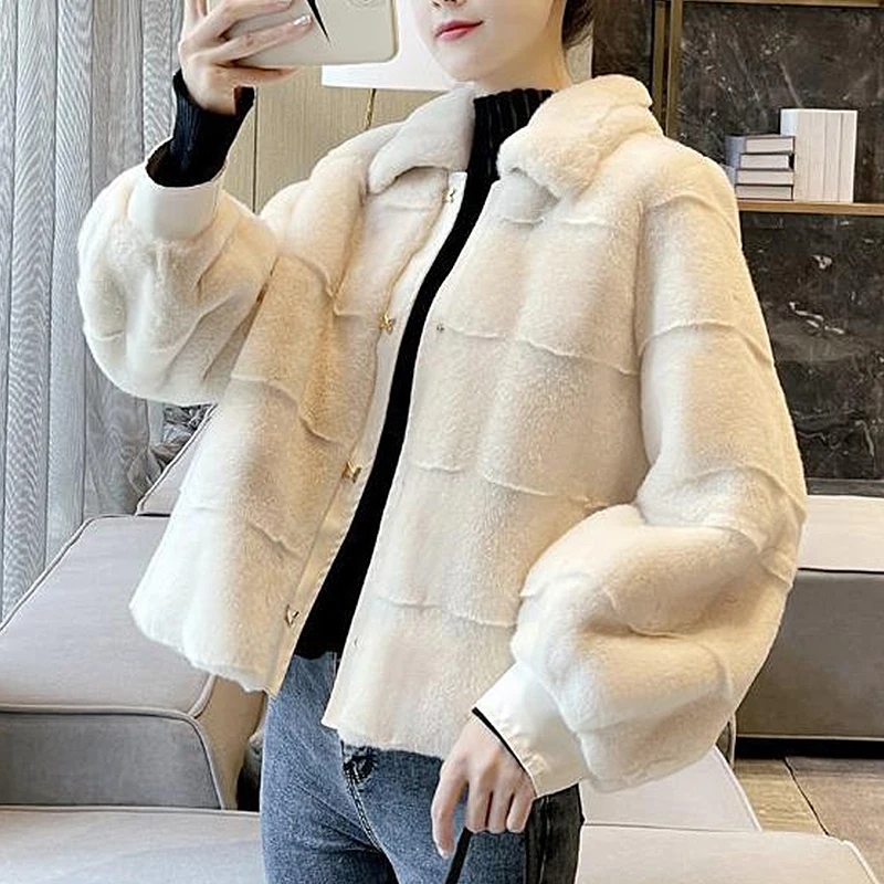 Mink Fur Coat Warm Plush Jackets Women Winter Outerwear 2022 Faux Fur Coat Female Artificial Rex Rabbit Fur Jacket Fluffy Coats