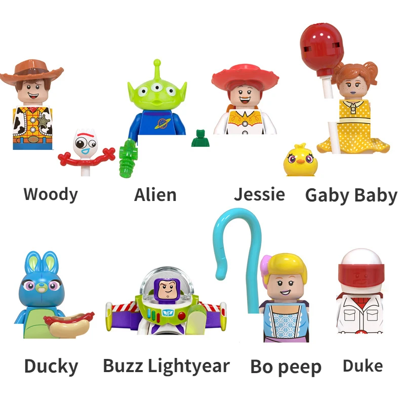 

Toy Story 4 Blocks Buzz Lightyear Woody Jessie Alien Ducky Bo Peep Gaby Baby Duke Caboom Minifigure Children's Toy