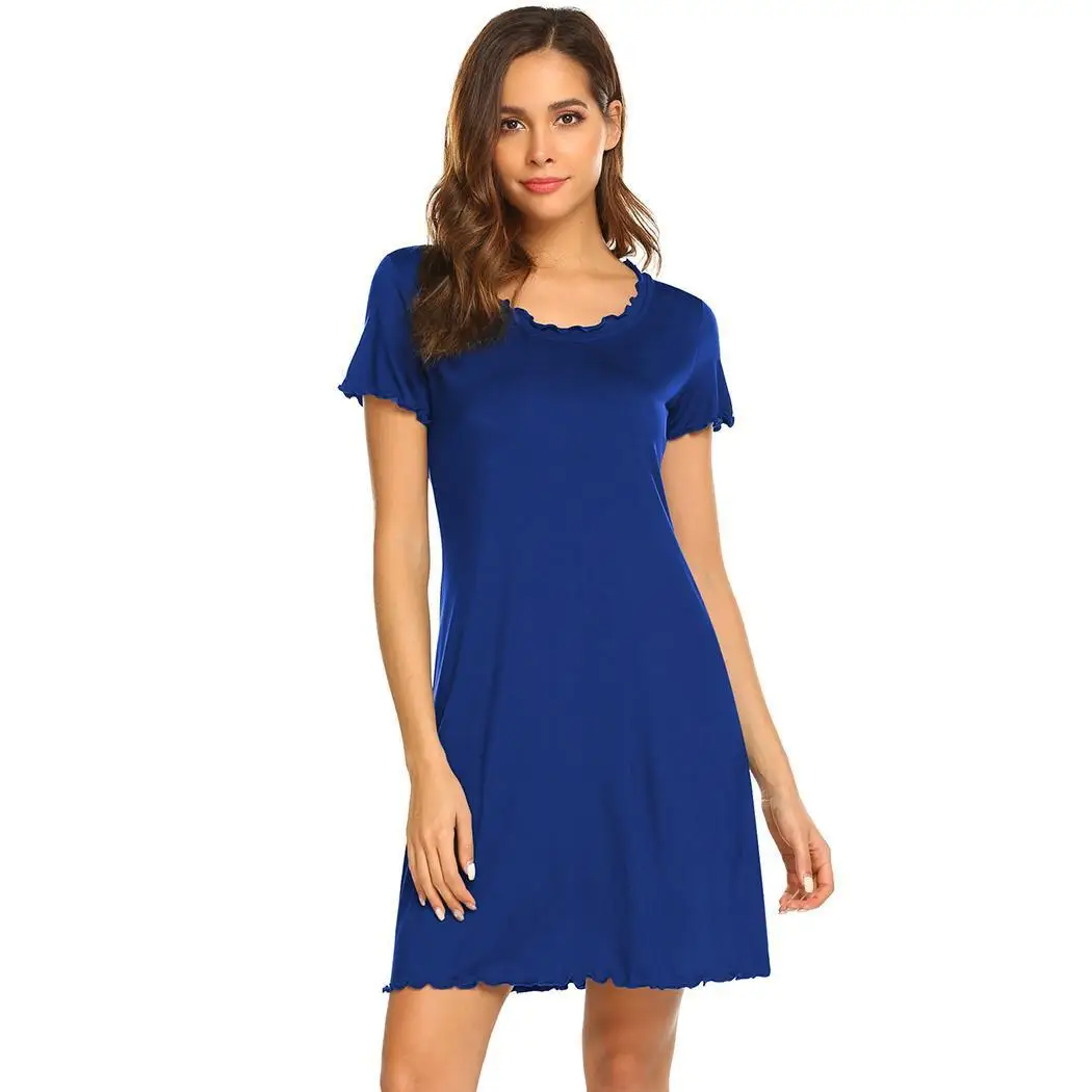 Nighties for Women Sexy Nightgown Digital Printed Cuffed Homewear Nightdress Round Neck Solid Leisure Nightdress Woman Sleepwear