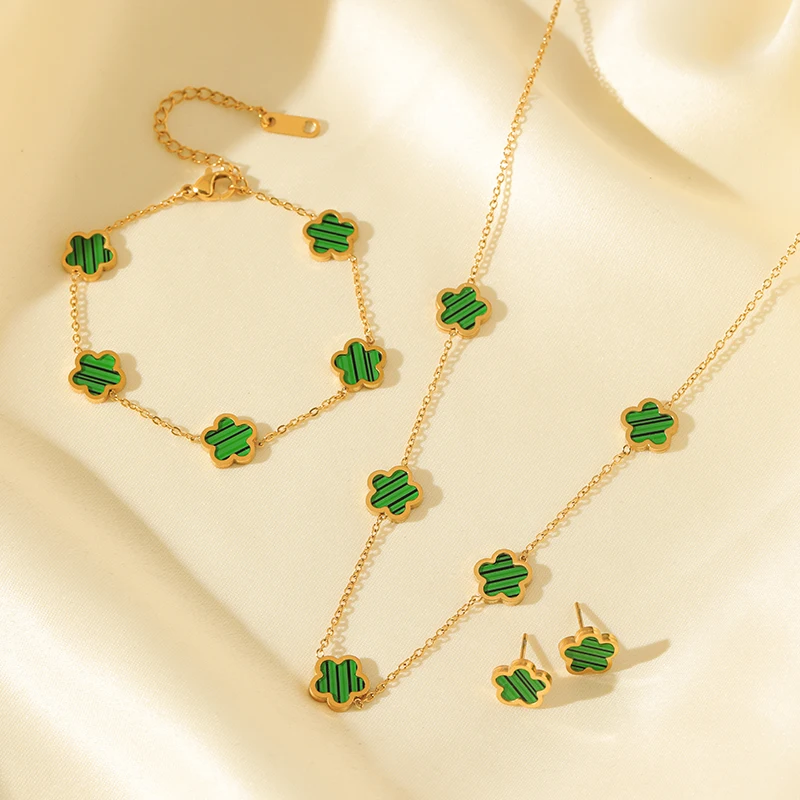 GANEMLY из нержавеющей стали ожерелье с зелеными растениями и цветами серьги
