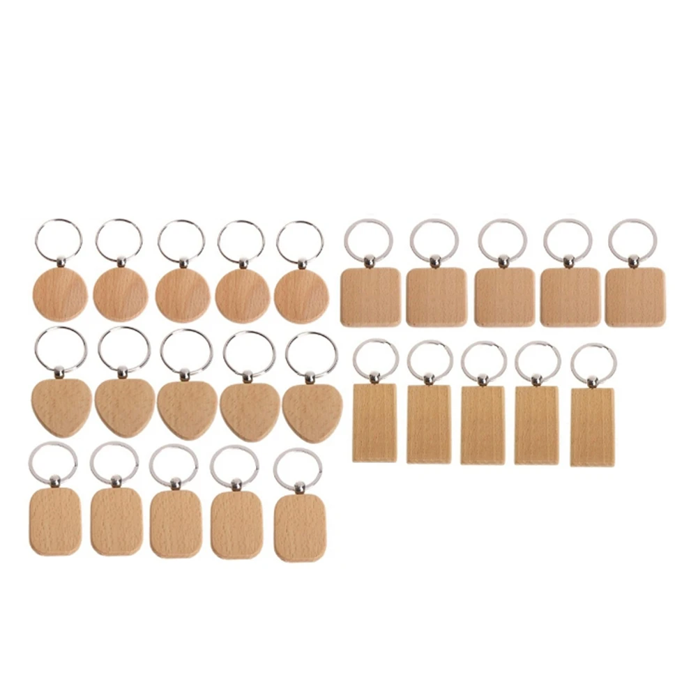 

25Pieces Blank Wooden Key Chain Diy Wood Keychain Rings Key Tags Jewelry Findings Craft