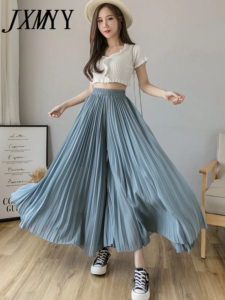 Брюки женские шифоновые синие черные фиолетовые с высокой талией | Женская