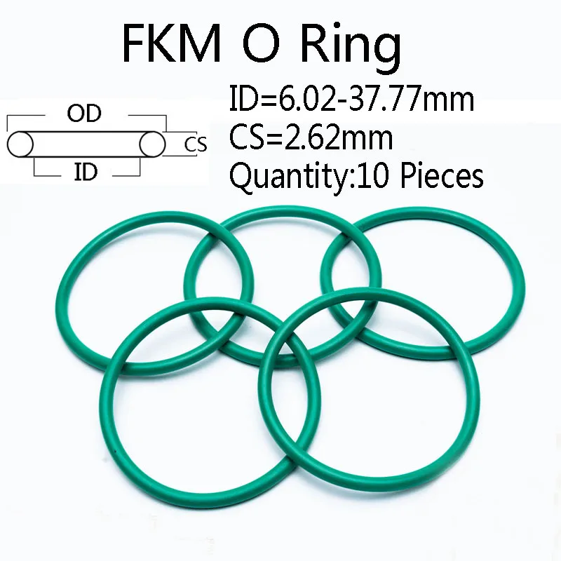 

10 шт. зеленое уплотнительное кольцо FKM CS 2,62 ММ ID 6,02-37,77 мм фторрезиновое уплотнительное кольцо механическое уплотнение устойчивое к высоким температурам