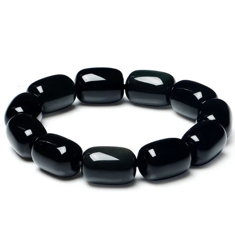 

Natural Obsidian Bucket Beads Elastic Bracelet Men Women Healing Jewelry Gemstone Bangle Black Jade Stone Lucky Amulet Bracelets