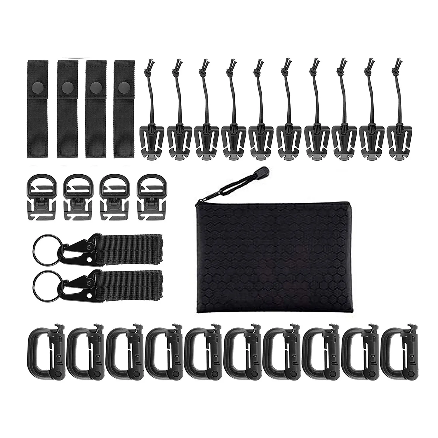 

30Pcs Molle Attachments Bag Clip Strap Set Molle Backpack Webbing Attachments for Backpack Vest Belt with Zippered Pouch