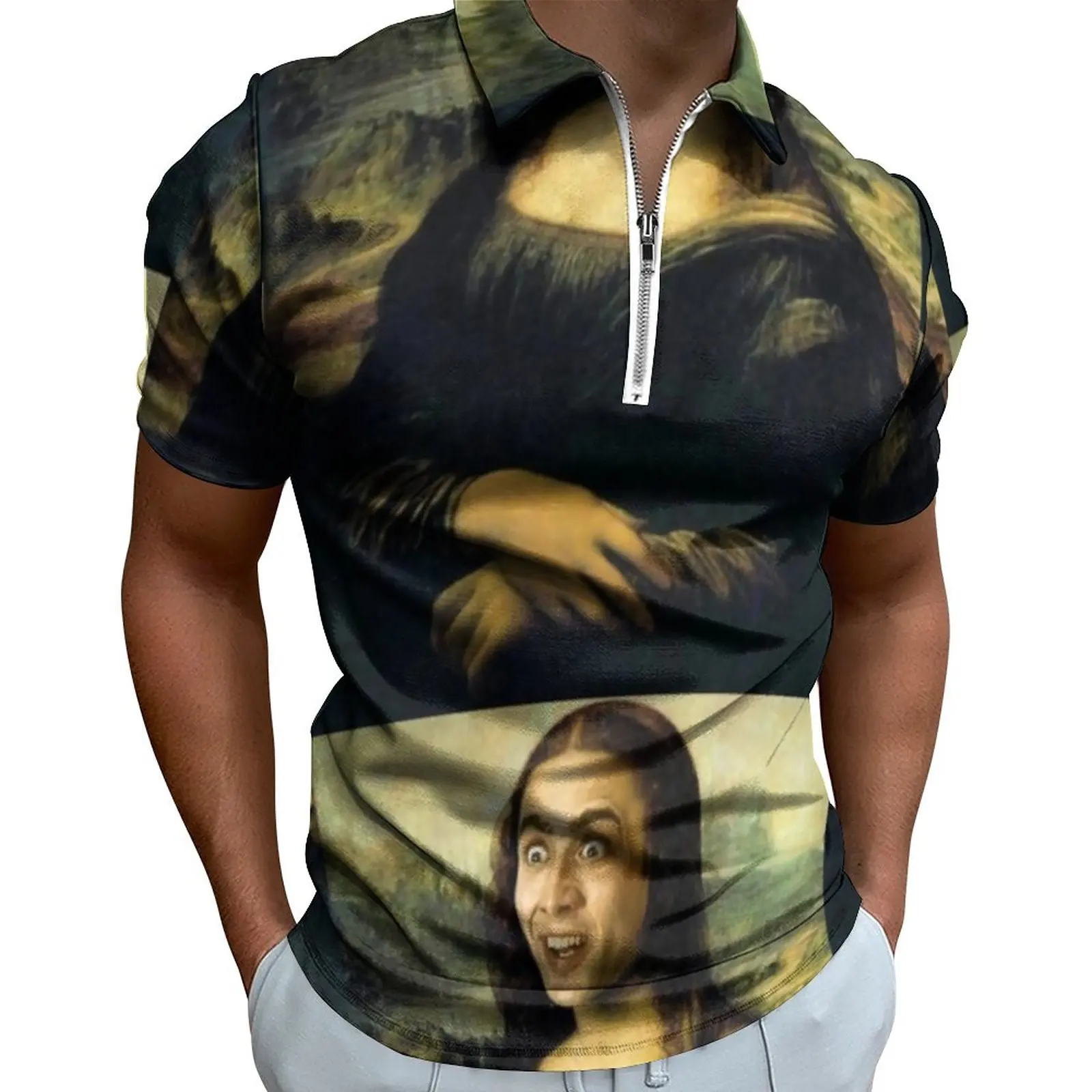 

Nicolas Cage Meme Casual T-Shirts Funny Mona Lisa Polo Shirts Stylish Shirt Daily Short Sleeves Design Top Big Size