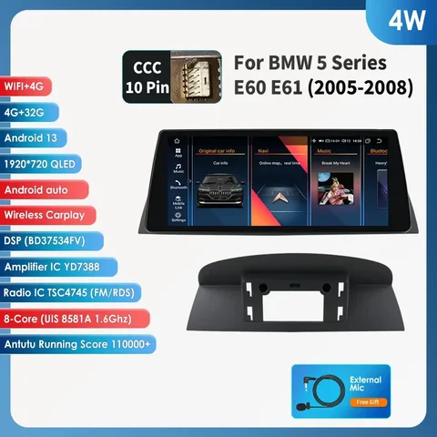 Для BMW 5 серии E60 E61 E63 E64 (2005-2008) CCC с поддержкой умных автомобильных систем Wireless Carplay Android Auto RDS BT WIFI GPS 4G