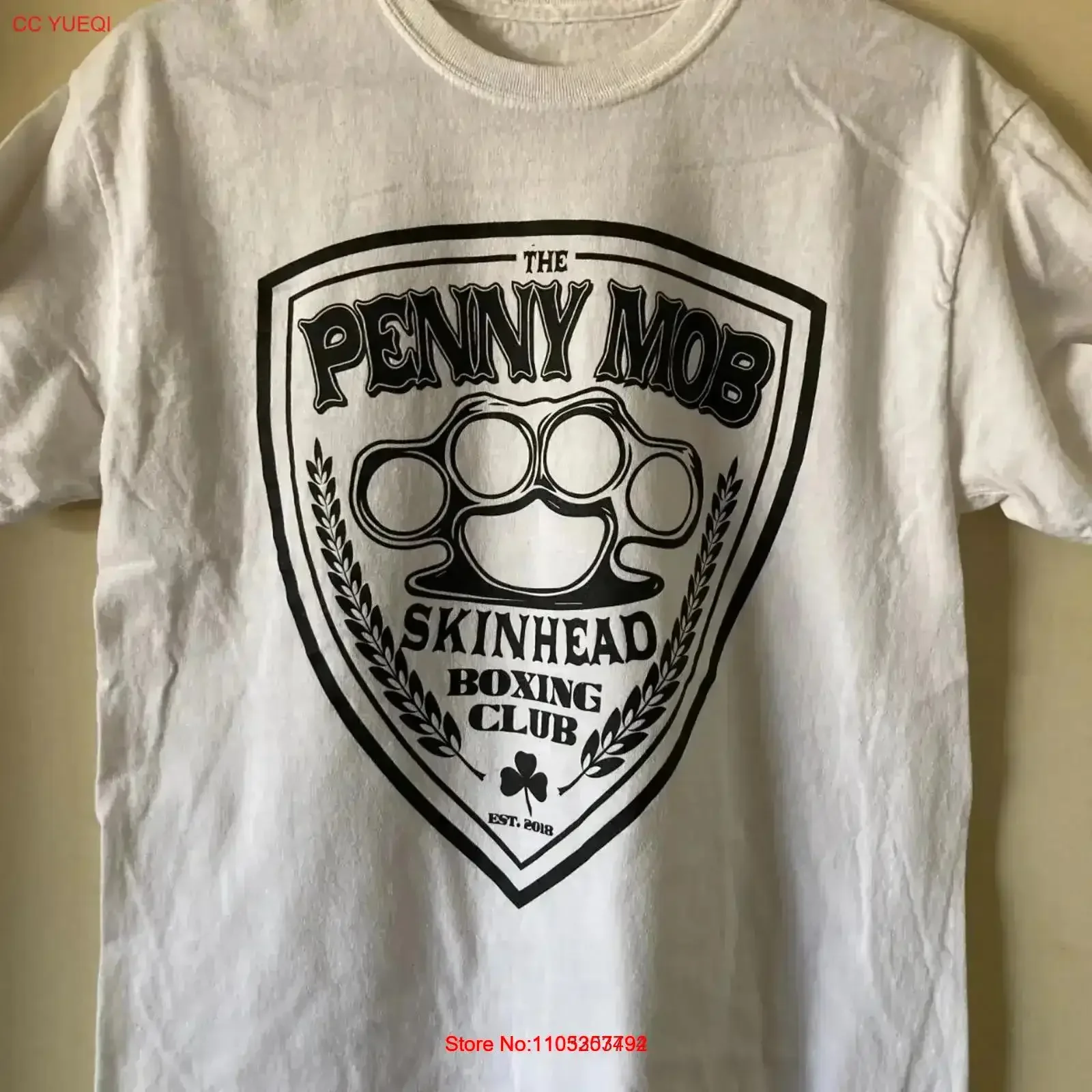 Фото Футболка Penny Mob в стиле панк-ой, винтажная, с эффектом потертости, универсальная, мягкая, дизайнерская одежда, уличная мода, графический принт, мужская, винтажная. №1