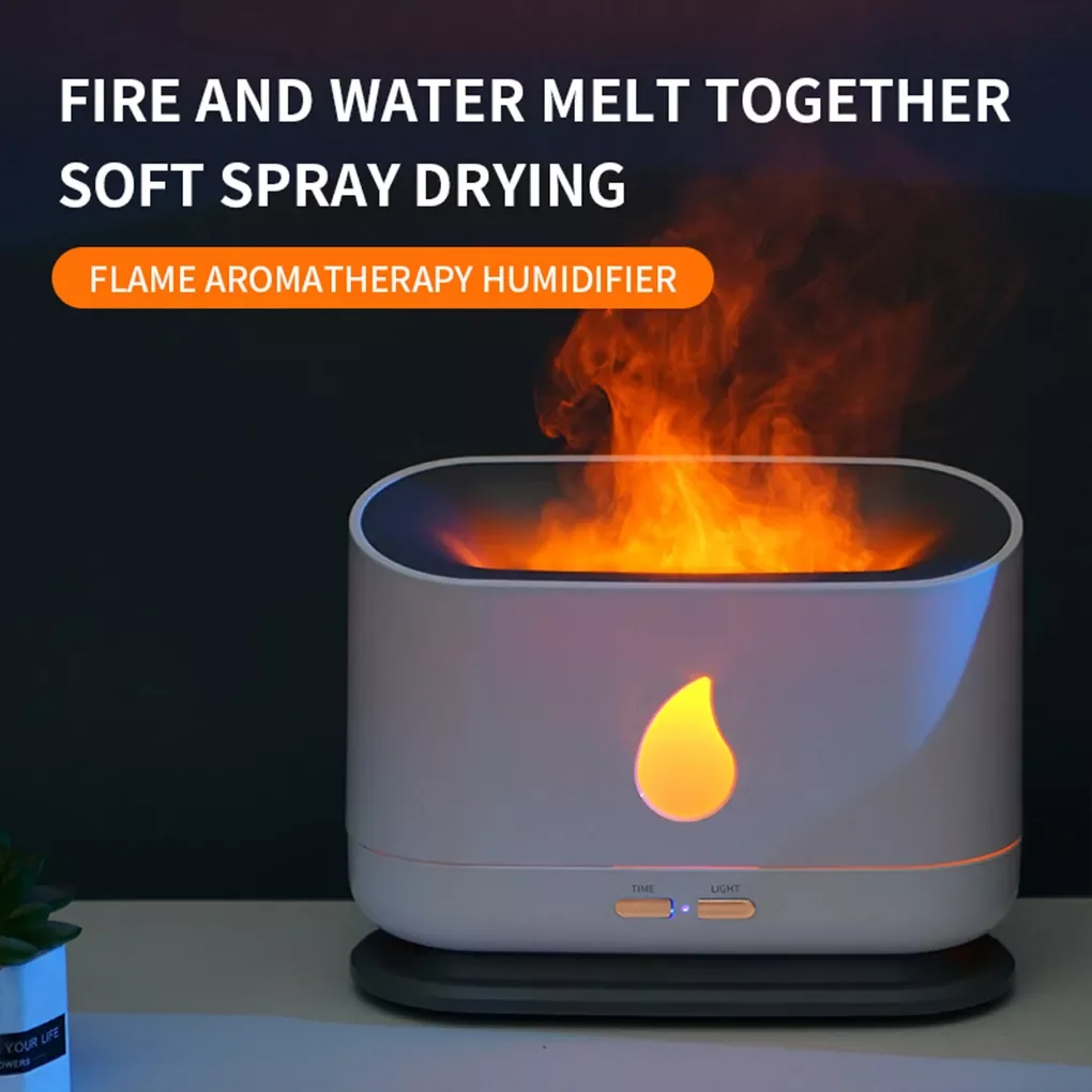 

NEW2023 Simulation Flame Air Humidifier Bedroom Office Indoor Aroma Diffuser LED Sleeping Auto-off Portable Mist Maker