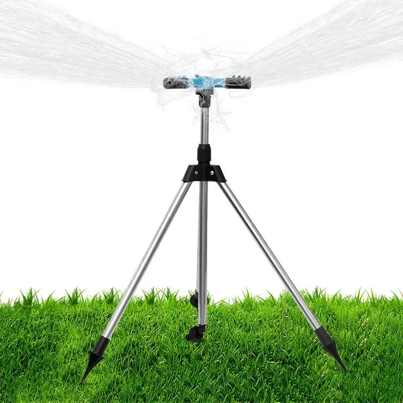 

360 Rotary Irrigation Sprinkler Head With Tripod Telescopic Support Automatic Rotating Sprayer Garden Lawn Watering Sprinkler