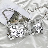 womens shoulder bags 2022 pvc purse and handbags female shoppers fashion casual bling big round sequins chain mobile phone bags