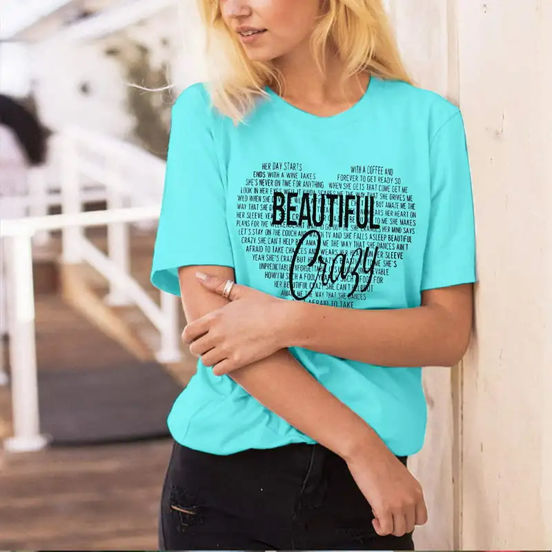 

Gorgeous Crazy Stylish Women's Summer Look Short Sleeve Tshirt Top with Beautiful Printed Letter - Great Gift Idea for Girlfrien