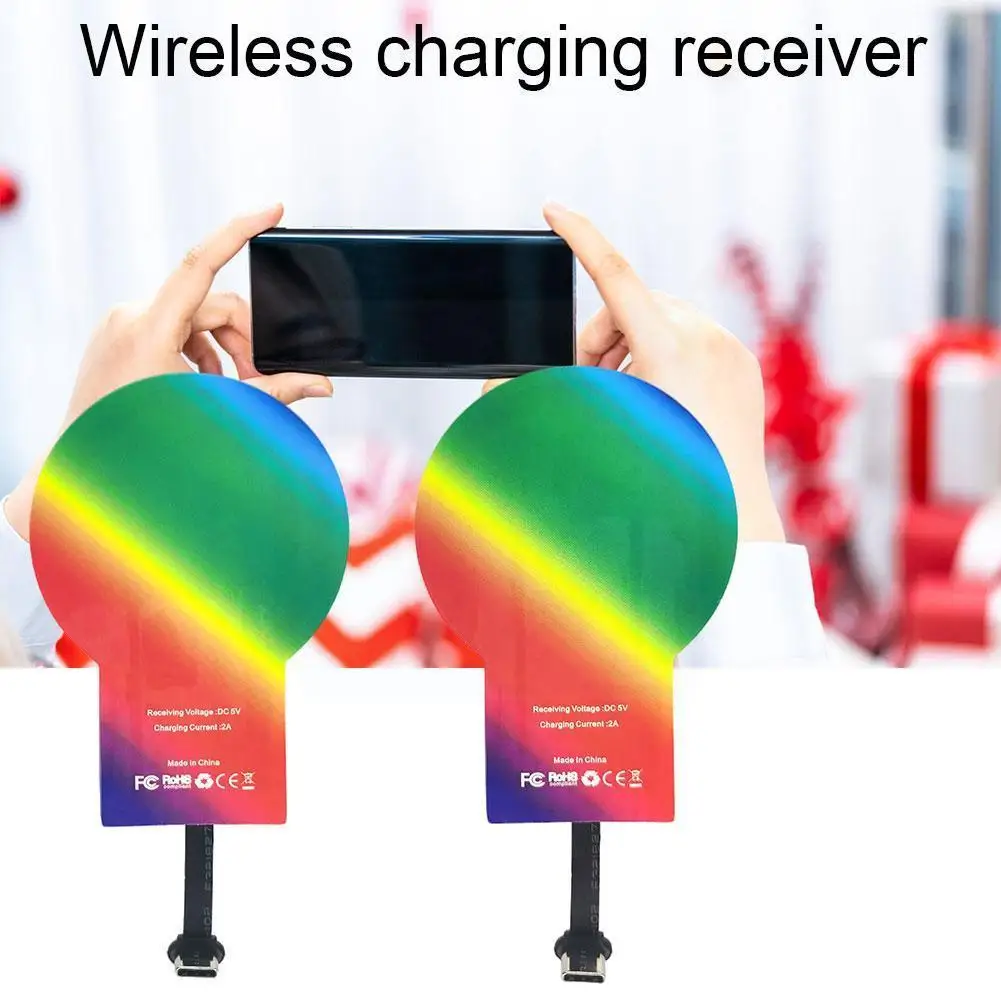 

Colored Wireless Charger Induction Receiver Qi Charging Adapter For Android Micro Usb Type C Wireless Charge Pad Dock Conne S5h4