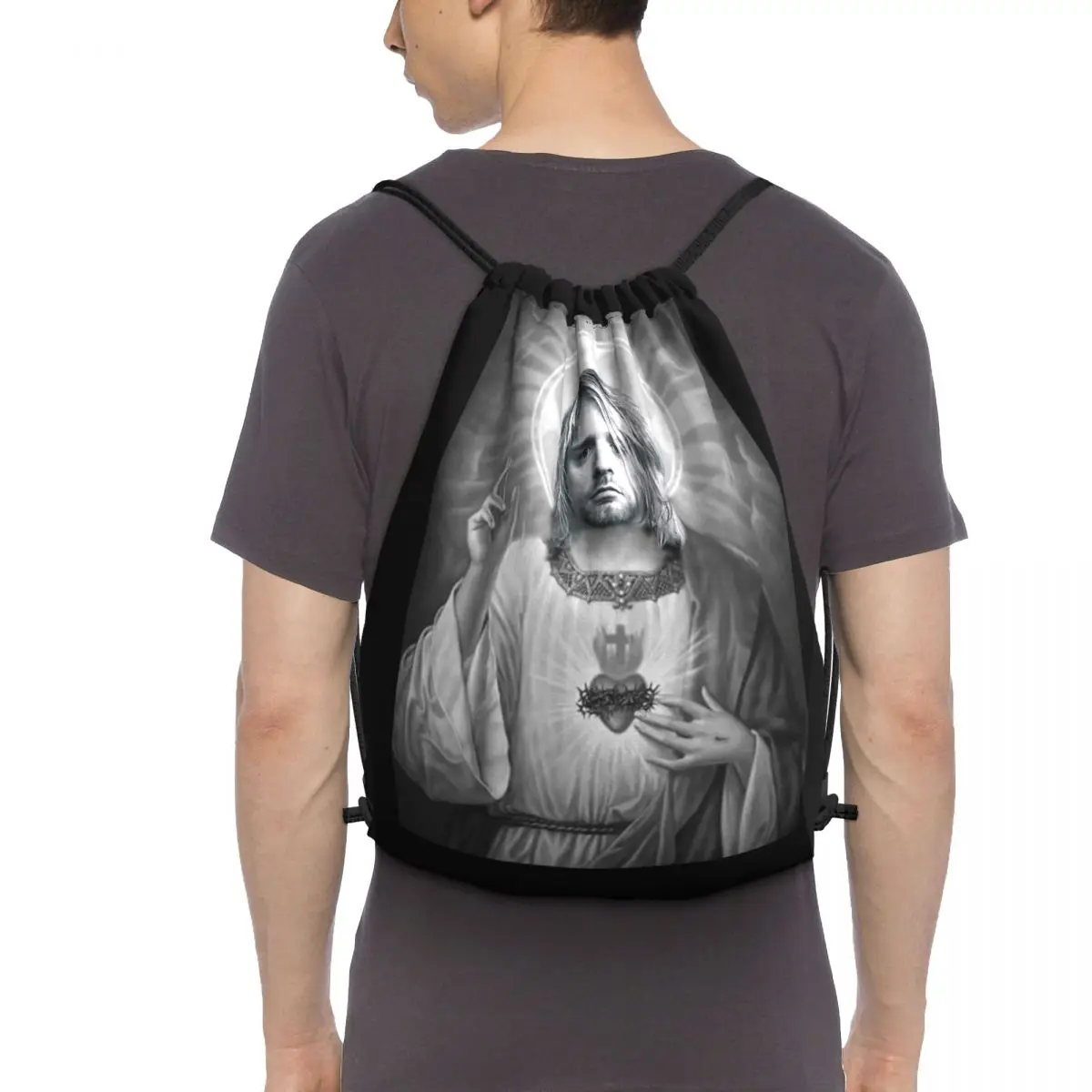Kurt Cobain Saviour Saint Printblack S Hommetumblr Drawstring Bags Gym Bag Vintage Portable Shopping Clothes Backpacks |
