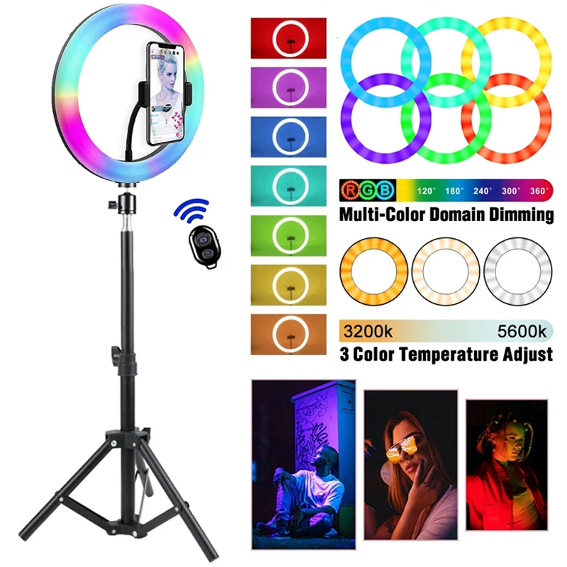 

12inch RGB Selfie Ring Fill Light LED Dimmable Video Remote Lamp Photography Ring Lamp For TikTok Youtube Live Studio Supplies