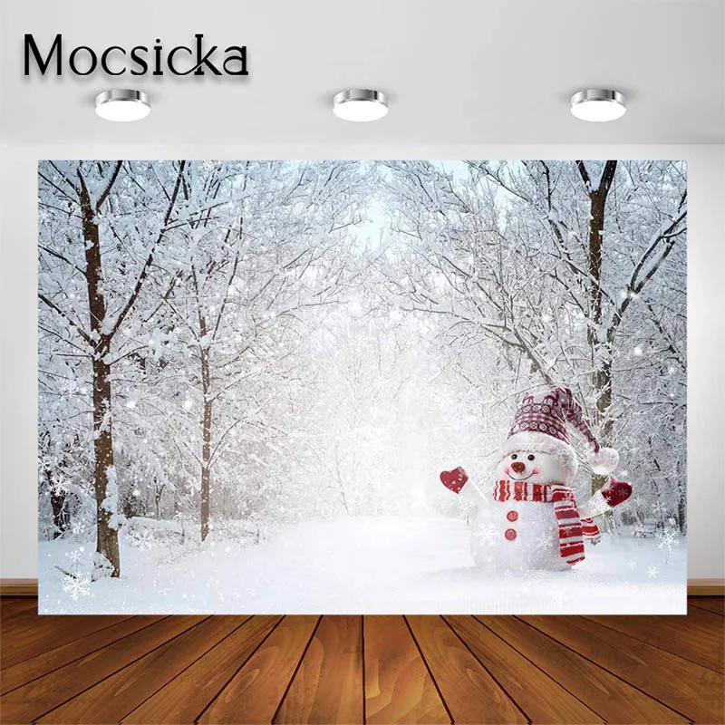 

Фотофон Mocsicka для портретов домашних животных Зимний Белый Блестящий Снежный лес фон Снеговик декор для фотостудии реквизит