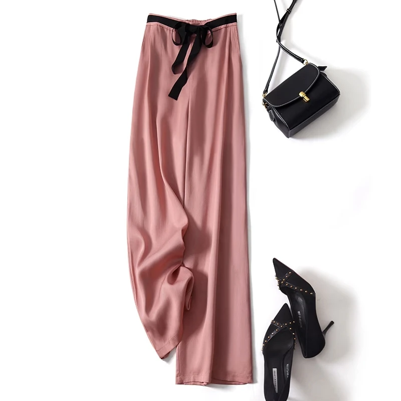 

Летние тонкие широкие брюки для женщин с подходящим цветным поясом и свободными облегающими повседневными прямыми брюками