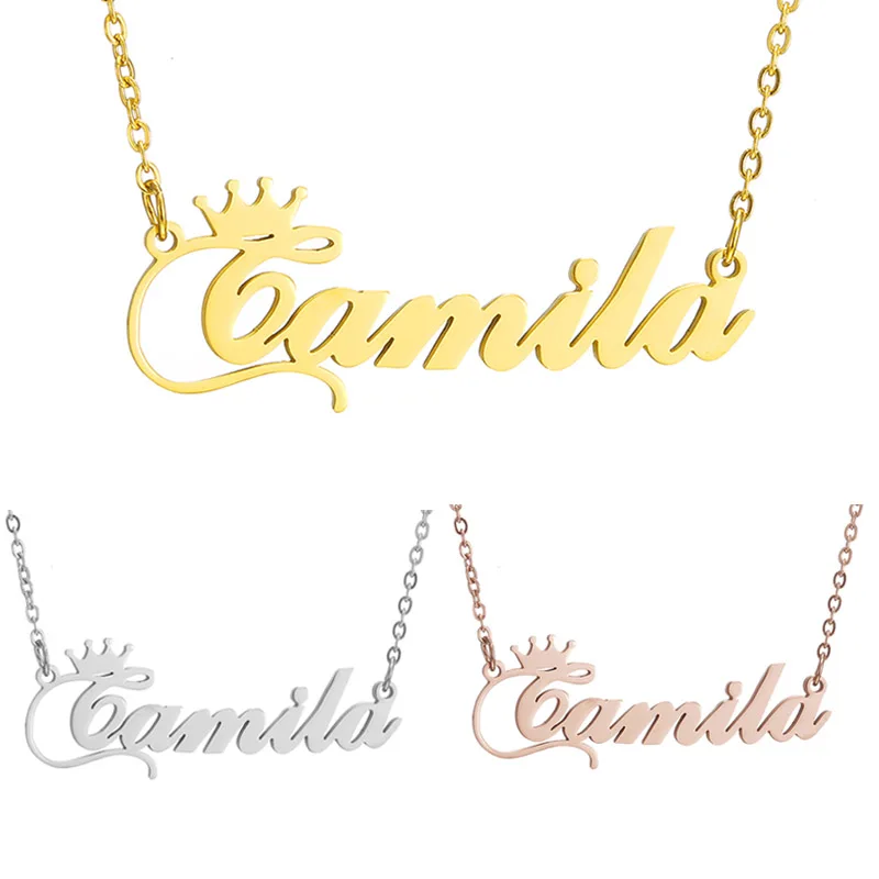 Personalized Custom Name Crown Necklaces Letter Women Girl Nameplate Necklace Carmen Casey Cindy Dana Birthday Jewelry Gifts