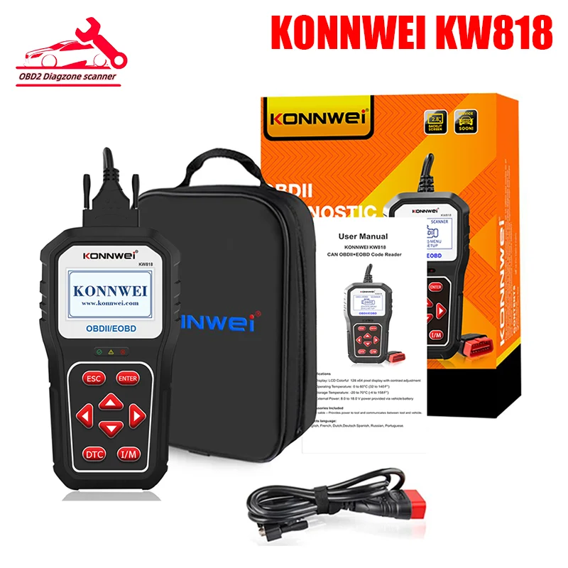 KONNWEI KW818 Улучшенный Автомобильный сканер OBD с поддержкой CAN J1850, считывание кода двигателя из фуалта, тестер батареи 12 В, OBD2 Автомобильные диагностические инструменты