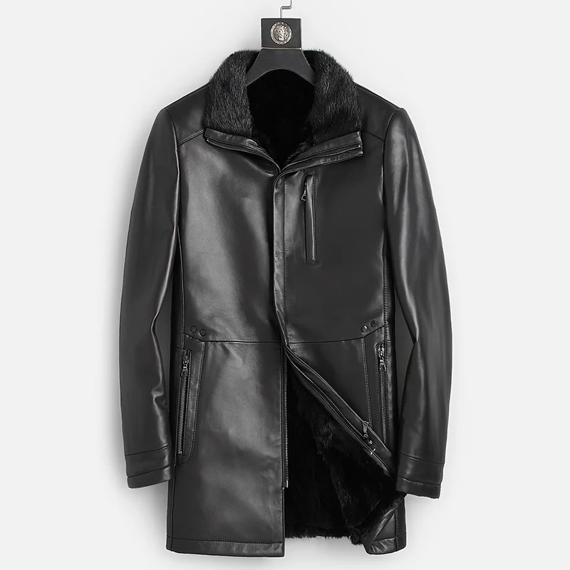 

Masculino High quality Thick 2023 Winter Casaco Genuine Sheepskin Men's Leather Jacket Warm Men Mink Clothes Fur Lining Jackets