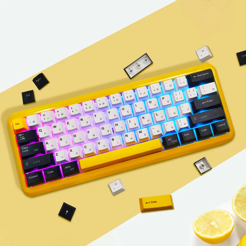 

86 Keys PBT Keycap Classic Cherry Profile Japanese Keycaps Black White Yellow for RK68 / ALT 67/66 / GK64 / RK61 Gaming Keyboard