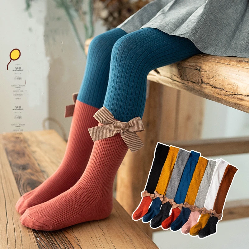 

Леггинсы эластичные для девочек, хлопковые брюки в стиле пэчворк, универсальные, с бантом, весна-осень