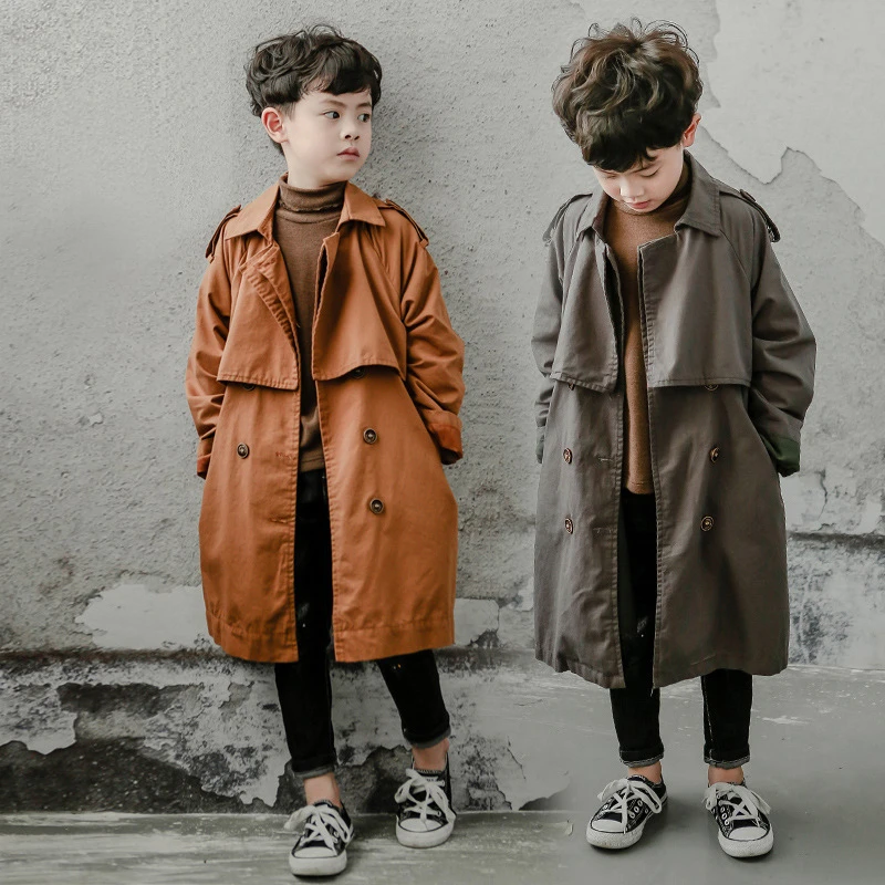 

Boy Trench Jakcet Retro England Style Long Jacket Trench for 2-14 Years Boys Kids Child Solid Jacket Outerwear Clothes