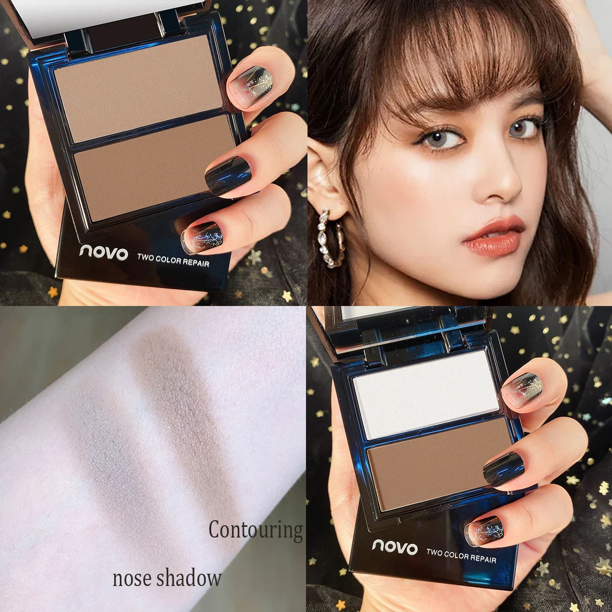 

Two-color Contour Powder Cosmetics Highlighter Palette Natural Three-Dimensional Effect Makeup Nose Shadow Repair Long-lasting