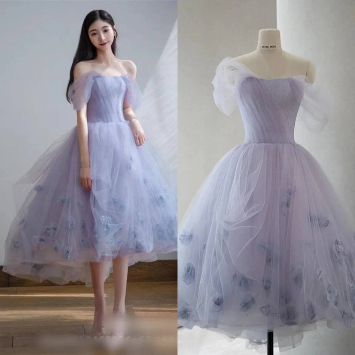 

It's Yiiya Boat Neck Evening Dress Short Sleeves Floral Print Pleat A-Line Tea-Length Plus size Party Formal Gown Woman XE016