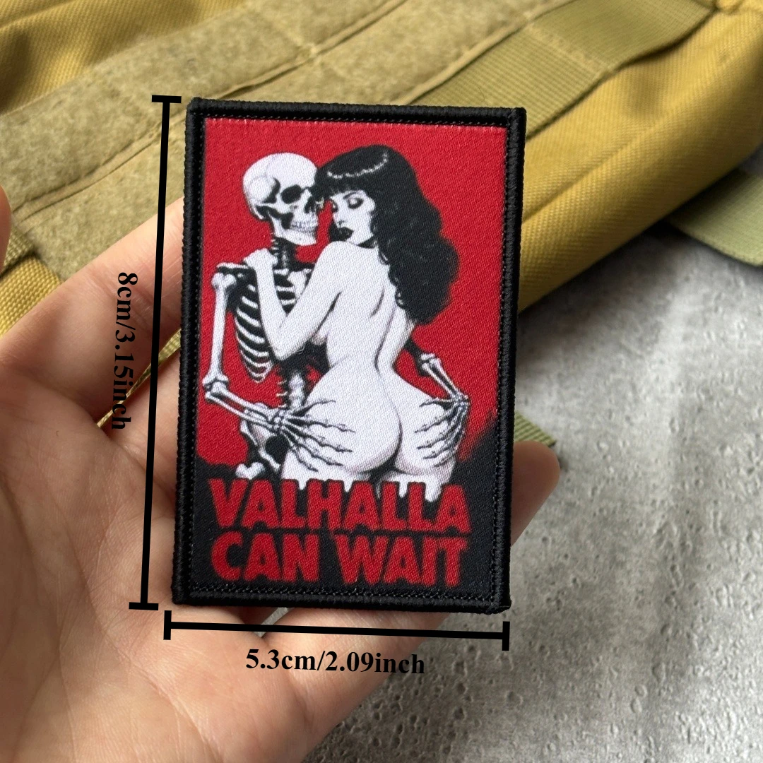 Фото Нашивка Valhalla Can Wait с изображением скелета и девушки в стиле пин-ап, тактический моральный значок на липучке, армейская эмблема, аппликация для жилета, рюкзака, куртки, для страйкбола №5