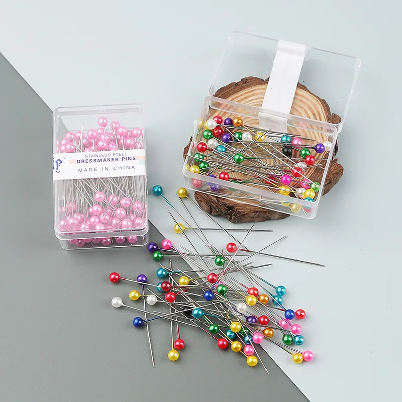 

100Pcs/Box Colorful Round Pearl Head Needles Stitch Straight Push Sewing Pins For Dressmaking DIY Accessories Tools Positioning